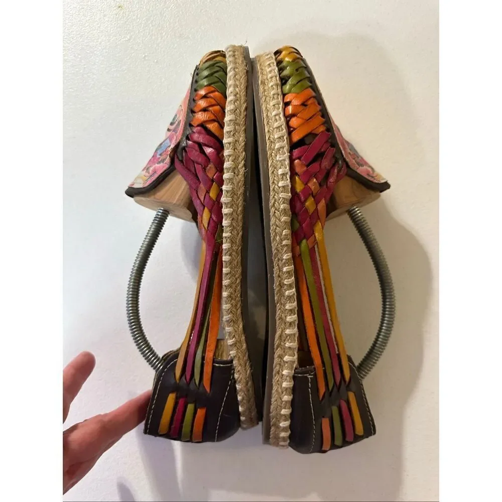 Angela's Women's Monita Frida Negro Leather Espadrille Flat Shoes Size 26